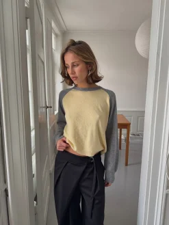 Oliva striktrøje - Grå/gul