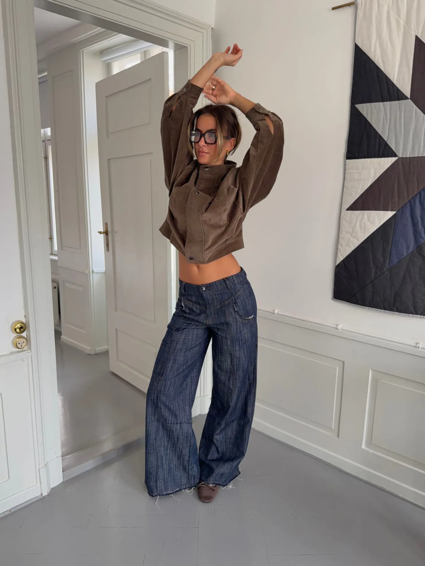 Olive jeans med detaljer - Navy