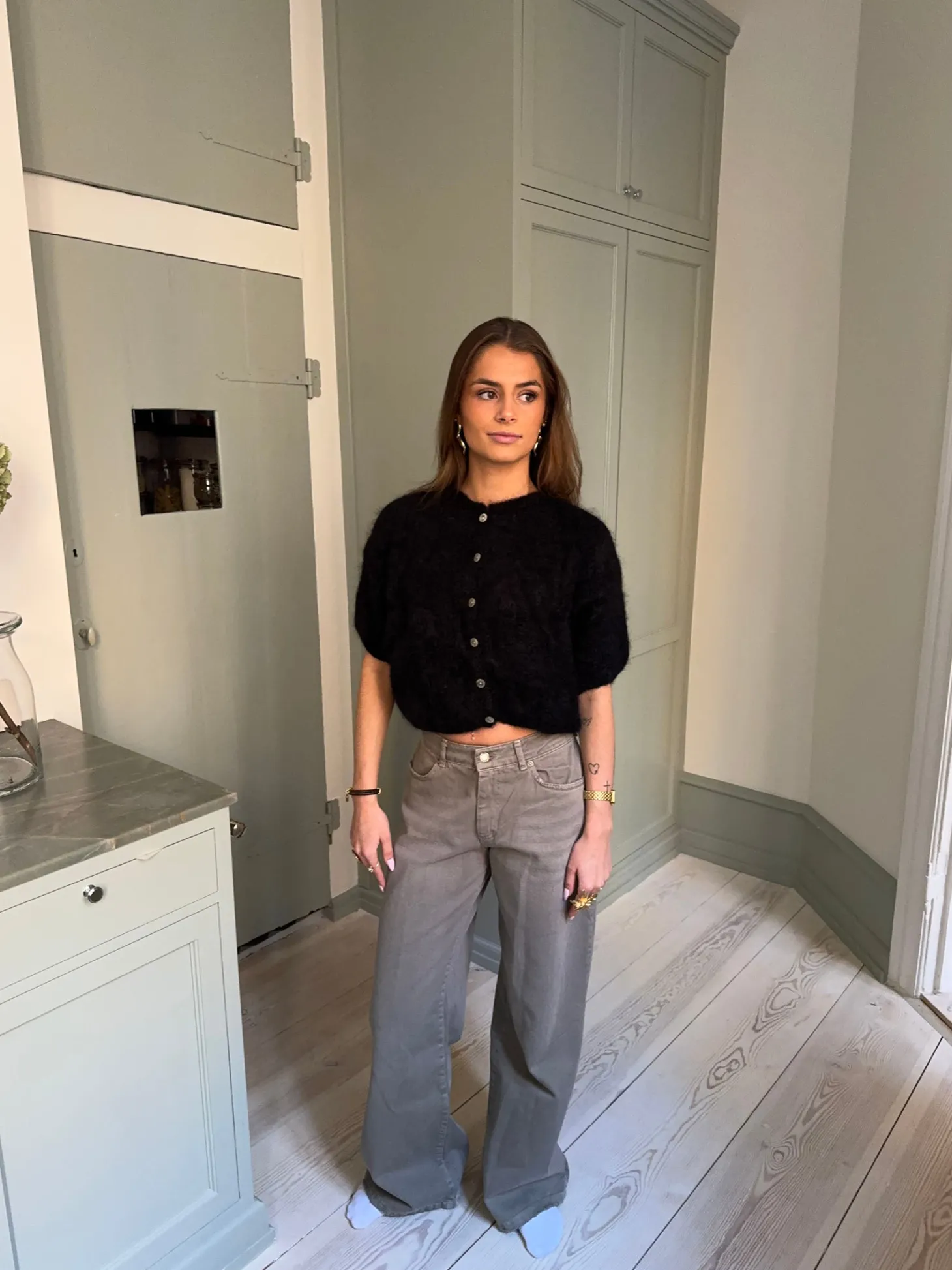 Olivia kortærmet mohair cardigan - Sort