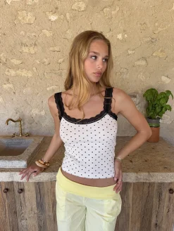 Paulina top med prikker - Hvid/sort