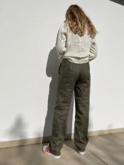 Rebecca hør bukser - Olivengrøn
