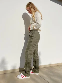 Rebecca hør bukser - Olivengrøn
