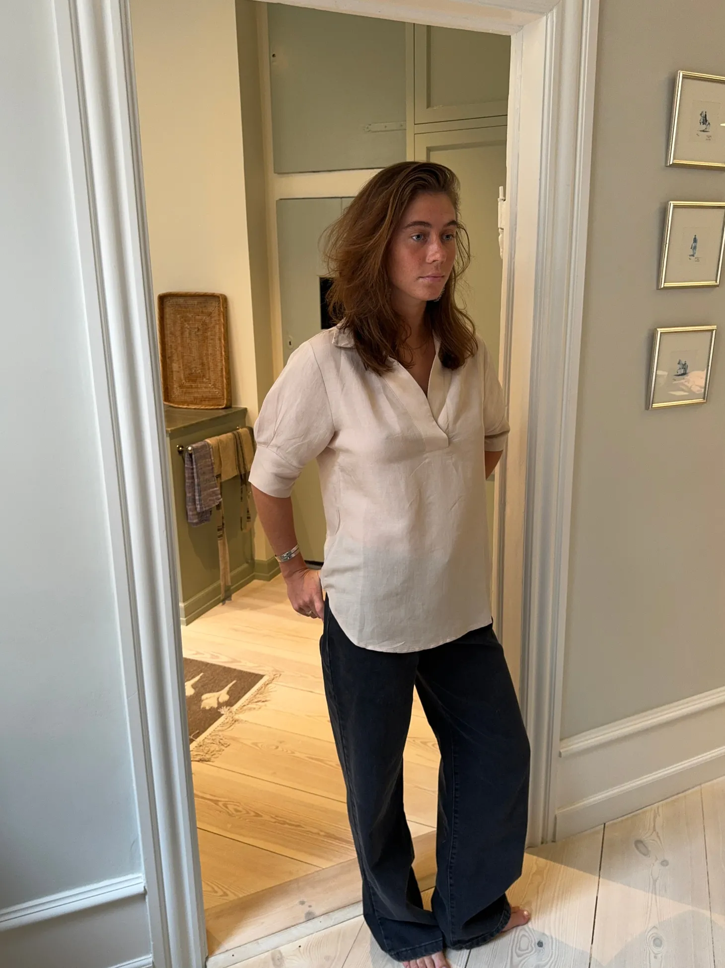 Ria bluse i hørblanding - Beige