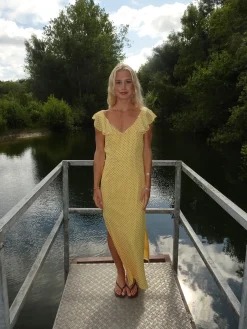 Romilly kjole med små prikker - Gul/sort