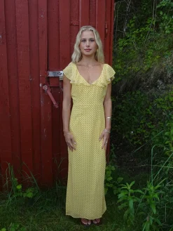 Romilly kjole med små prikker - Gul/sort