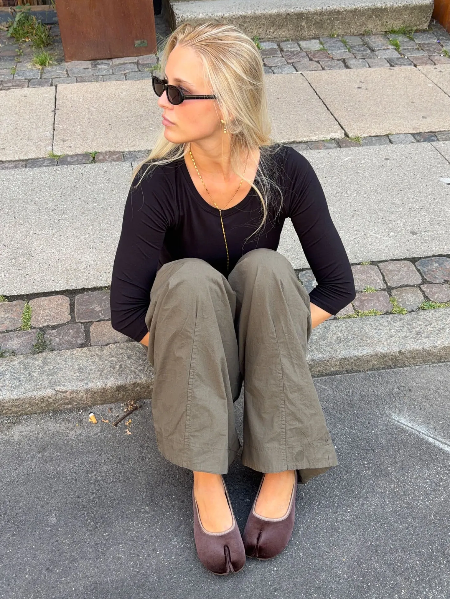 Ronia split toe ballerina - Mørkebrun