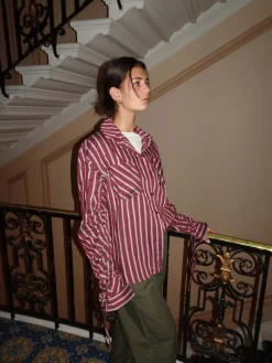 Sabina skjorte med striber - Burgundy/beige