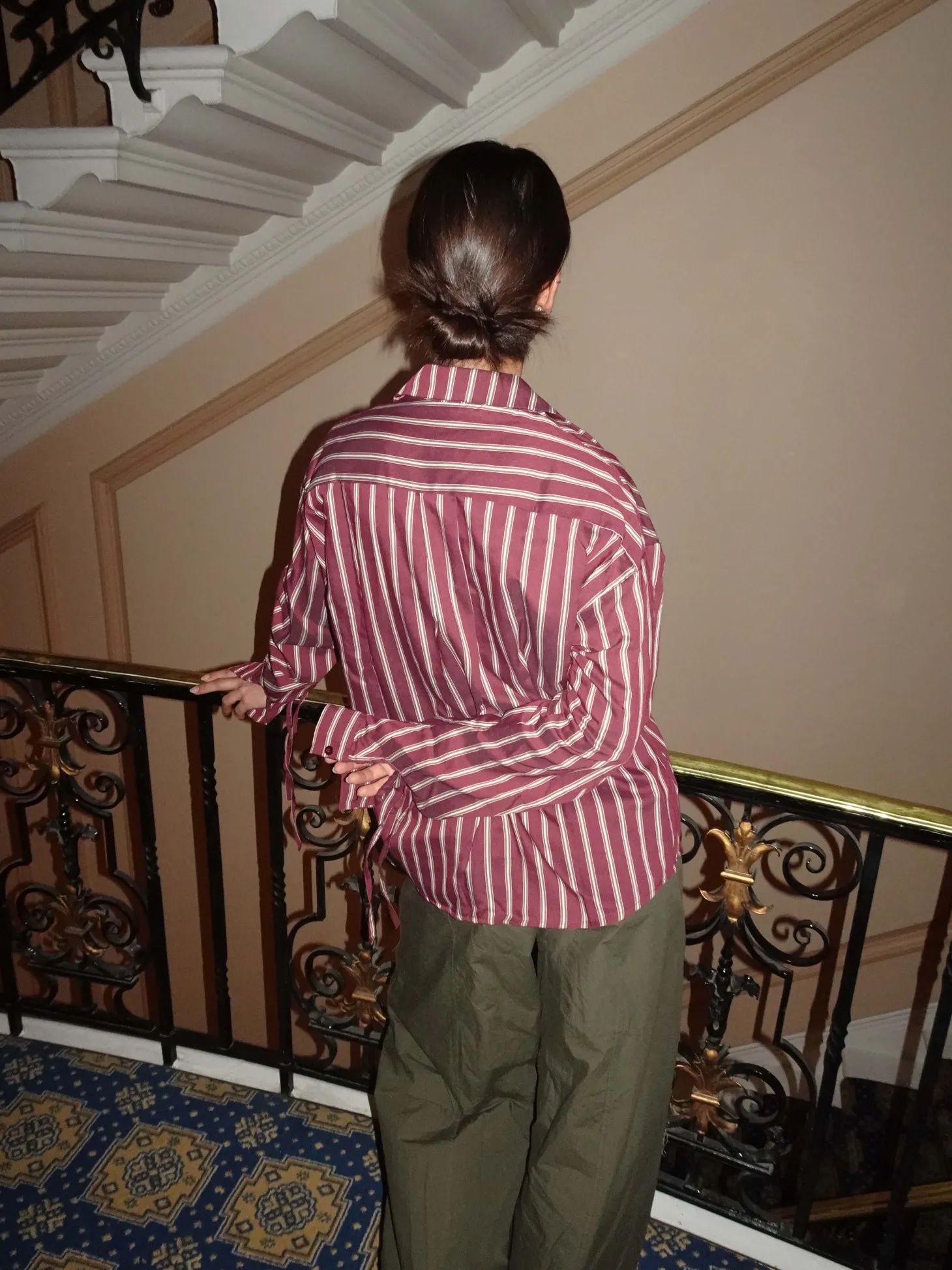 Sabina skjorte med striber - Burgundy/beige