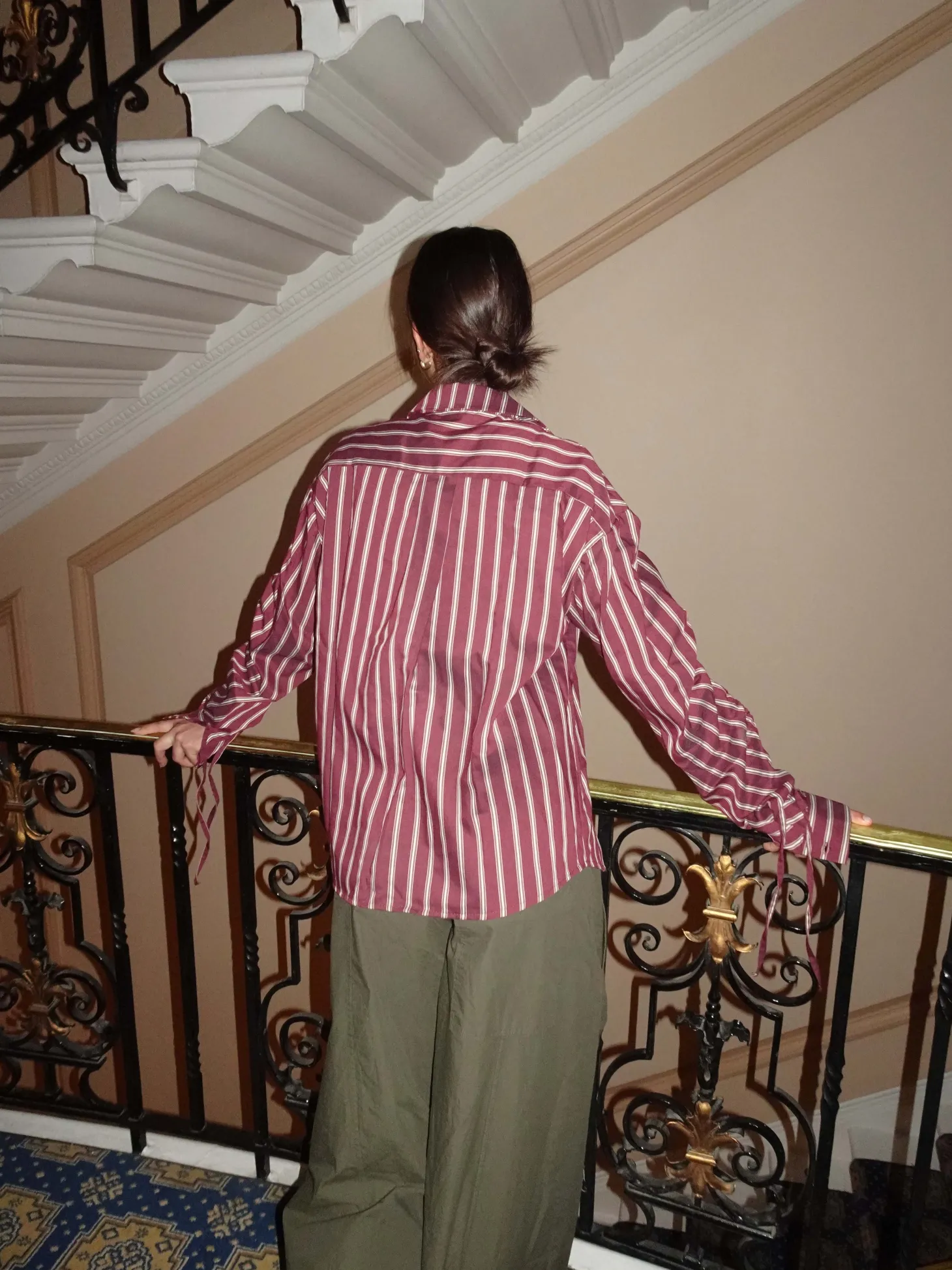 Sabina skjorte med striber - Burgundy/beige