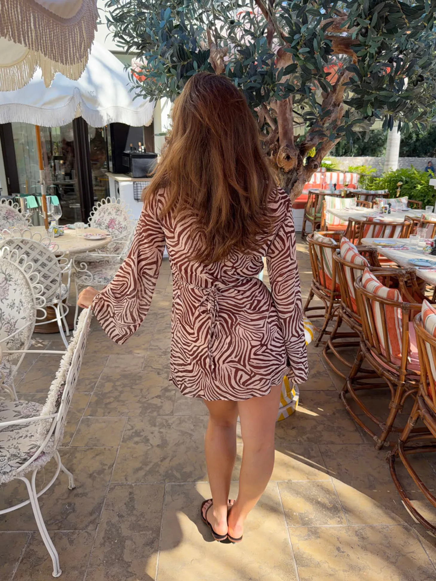 Safaria kjole med zebraprint - Off white/brun