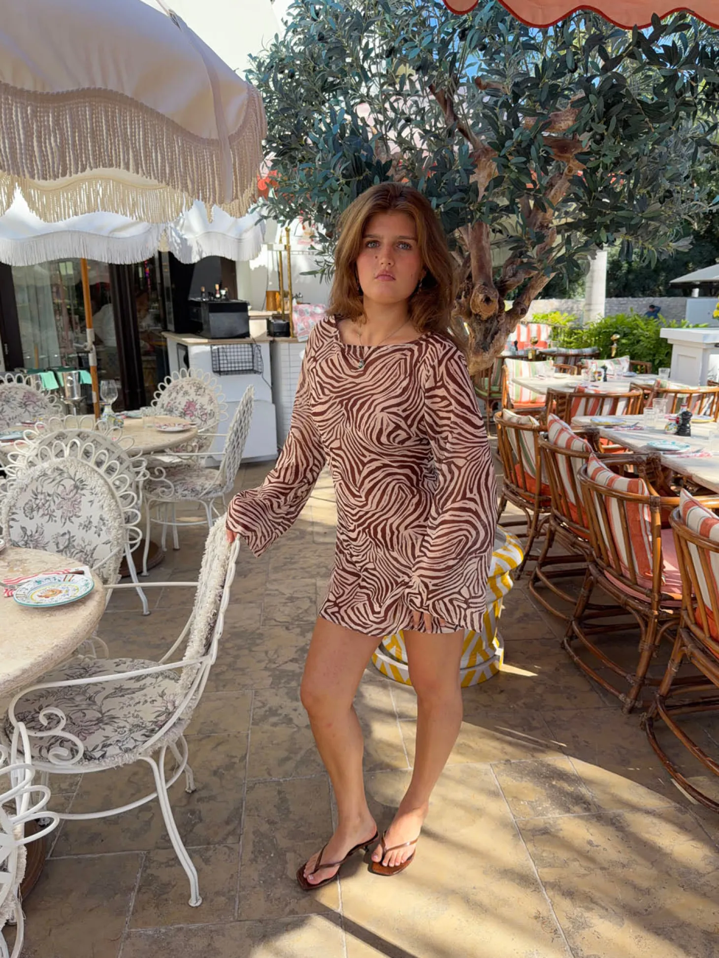 Safaria kjole med zebraprint - Off white/brun