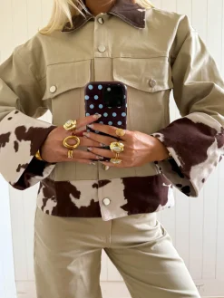 Scandivv denimjakke med koprint - Beige/brun/hvid
