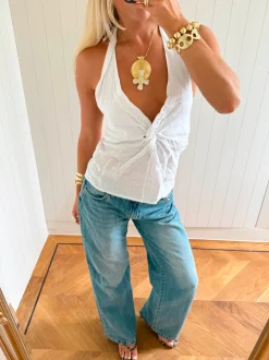 Scandivv halterneck-top med bindebånd - Hvid