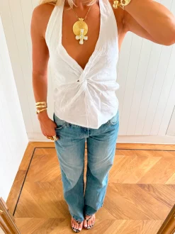 Scandivv halterneck-top med bindebånd - Hvid