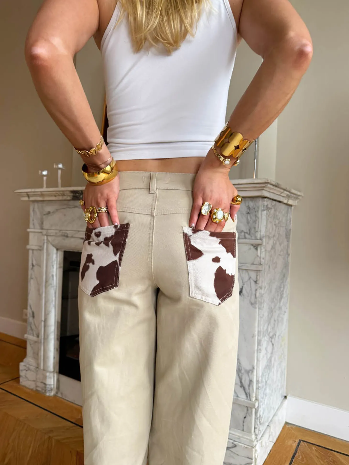Scandivv jeans med koprint - Beige