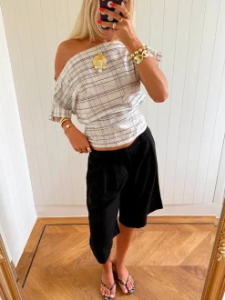Scandivv off shoulder-top med tern - Hvid/navy