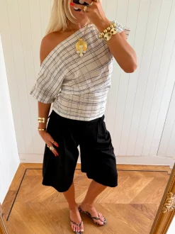 Scandivv off shoulder-top med tern - Hvid/navy