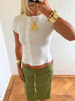 Scandivv t-shirt med knapper - Hvid