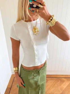 Scandivv t-shirt med knapper - Hvid