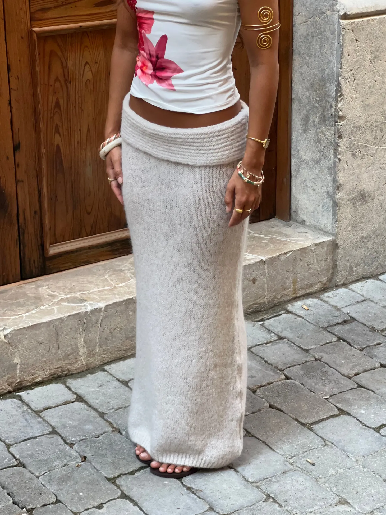 Sefina maxi strikket nederdel - Beige