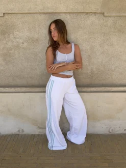 Selma sweatpants med striber - Hvid/lyseblå