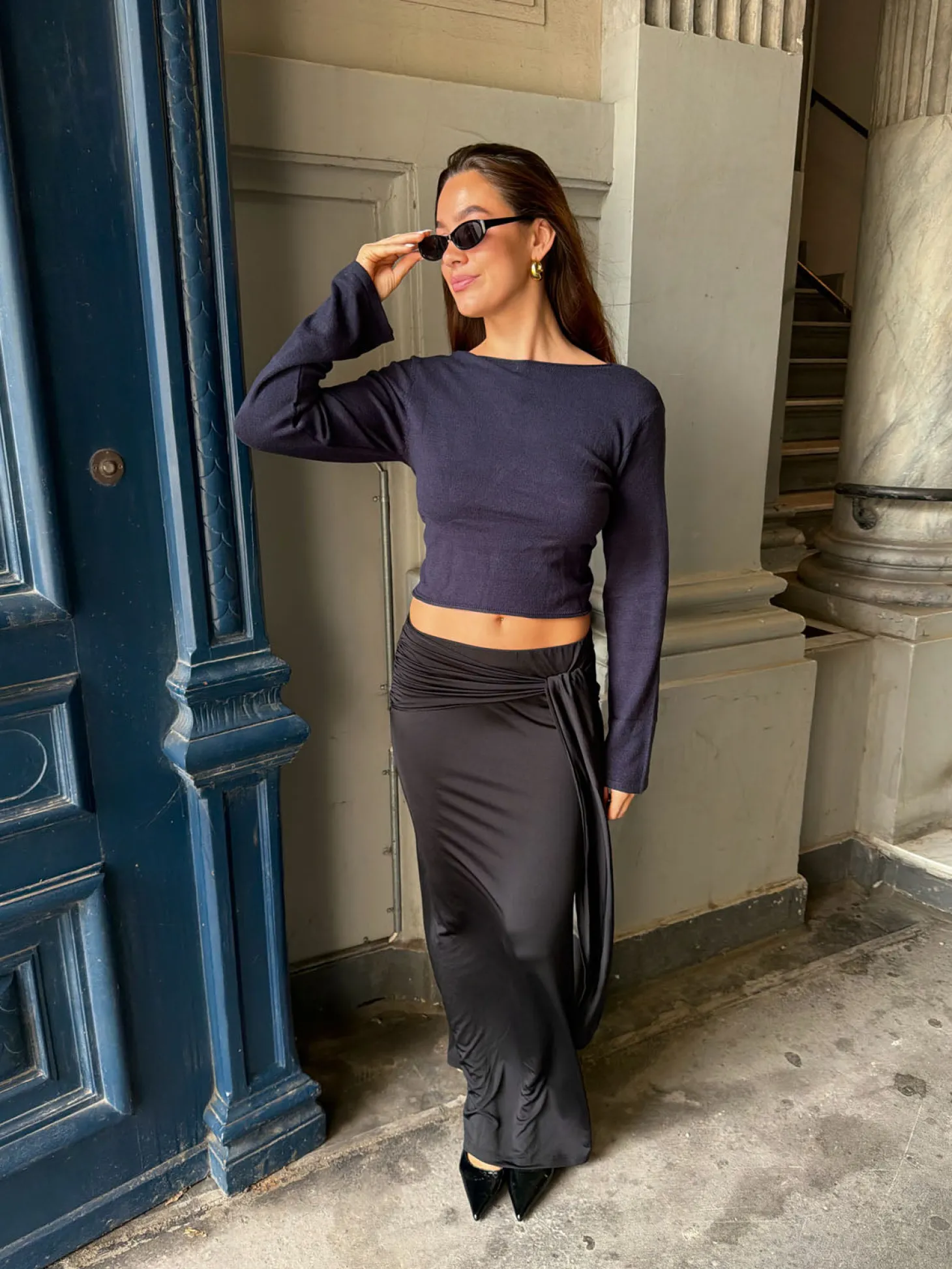 Simona 2 ways bindebluse - Navy