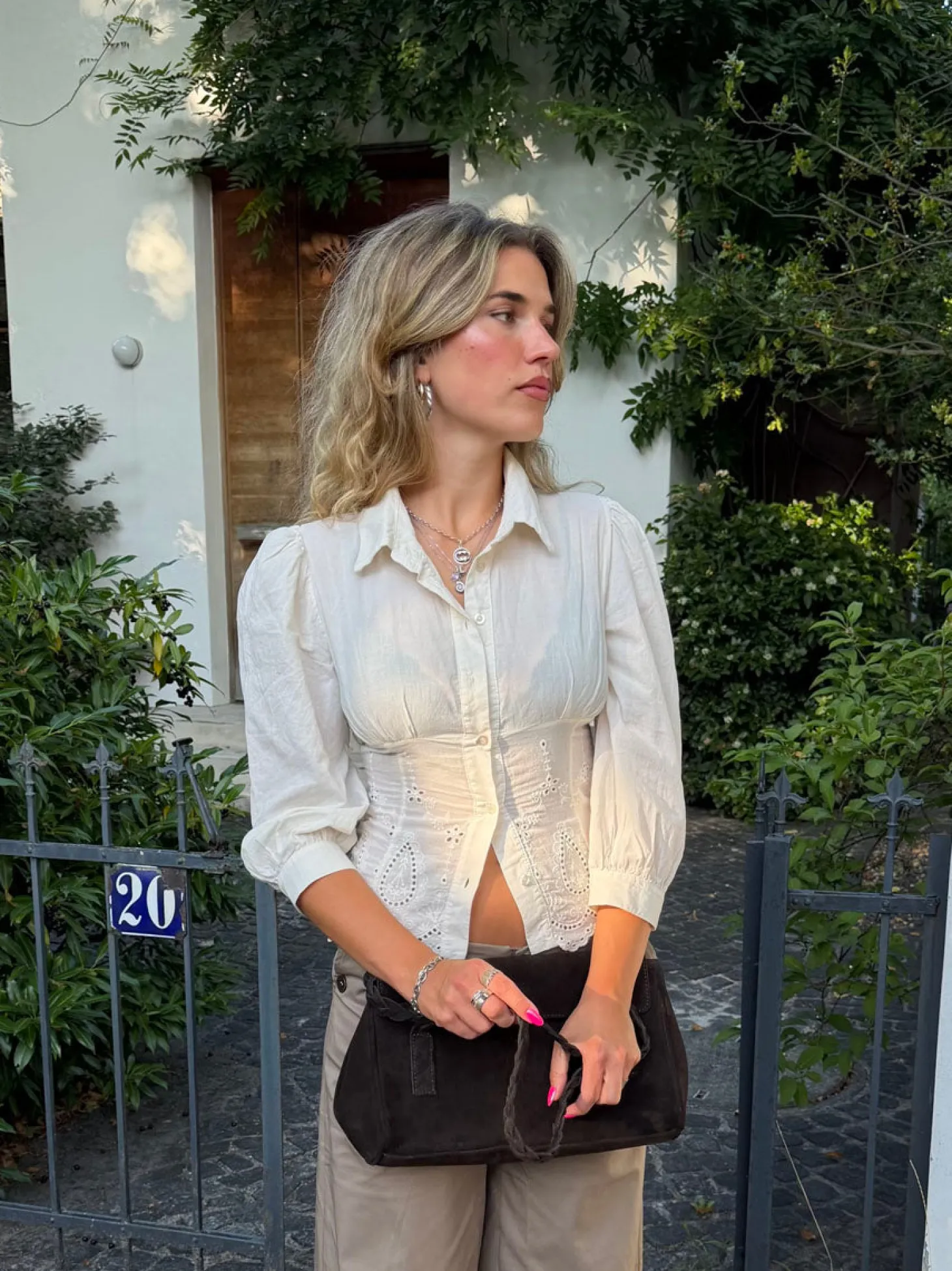 Smilly figursyet skjorte med broderi - Off white