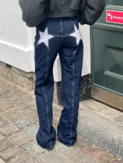 Star jeans med hvide stjerner - Mørk denim