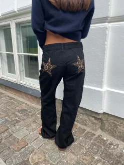 Star jeans med leopard stjerner - Sort