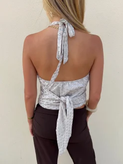 Stiney halterneck top med palietter - Beige