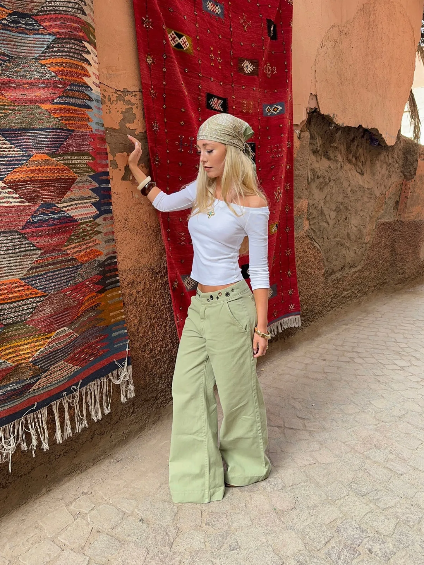 Tanija jeans med ringdetaljer - Lysegrøn