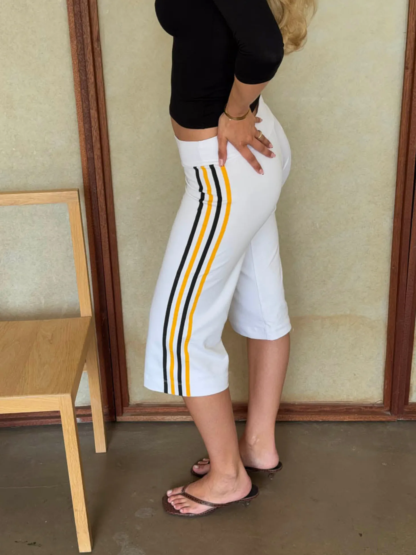 Tazzina capris med striber - Hvid/gul/sort