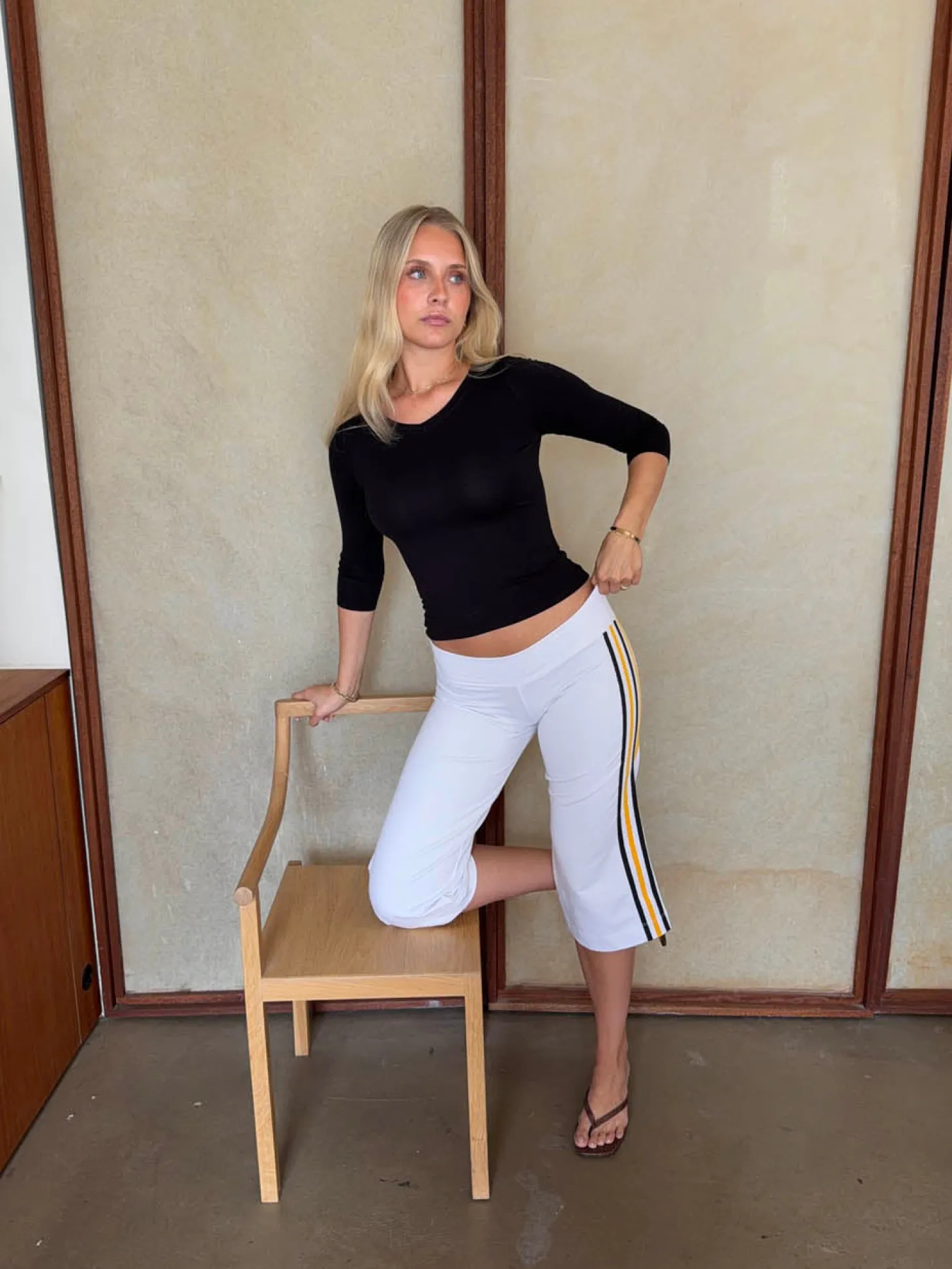 Tazzina capris med striber - Hvid/gul/sort