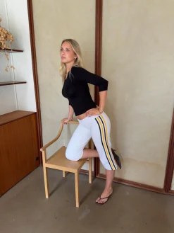 Tazzina capris med striber - Hvid/gul/sort