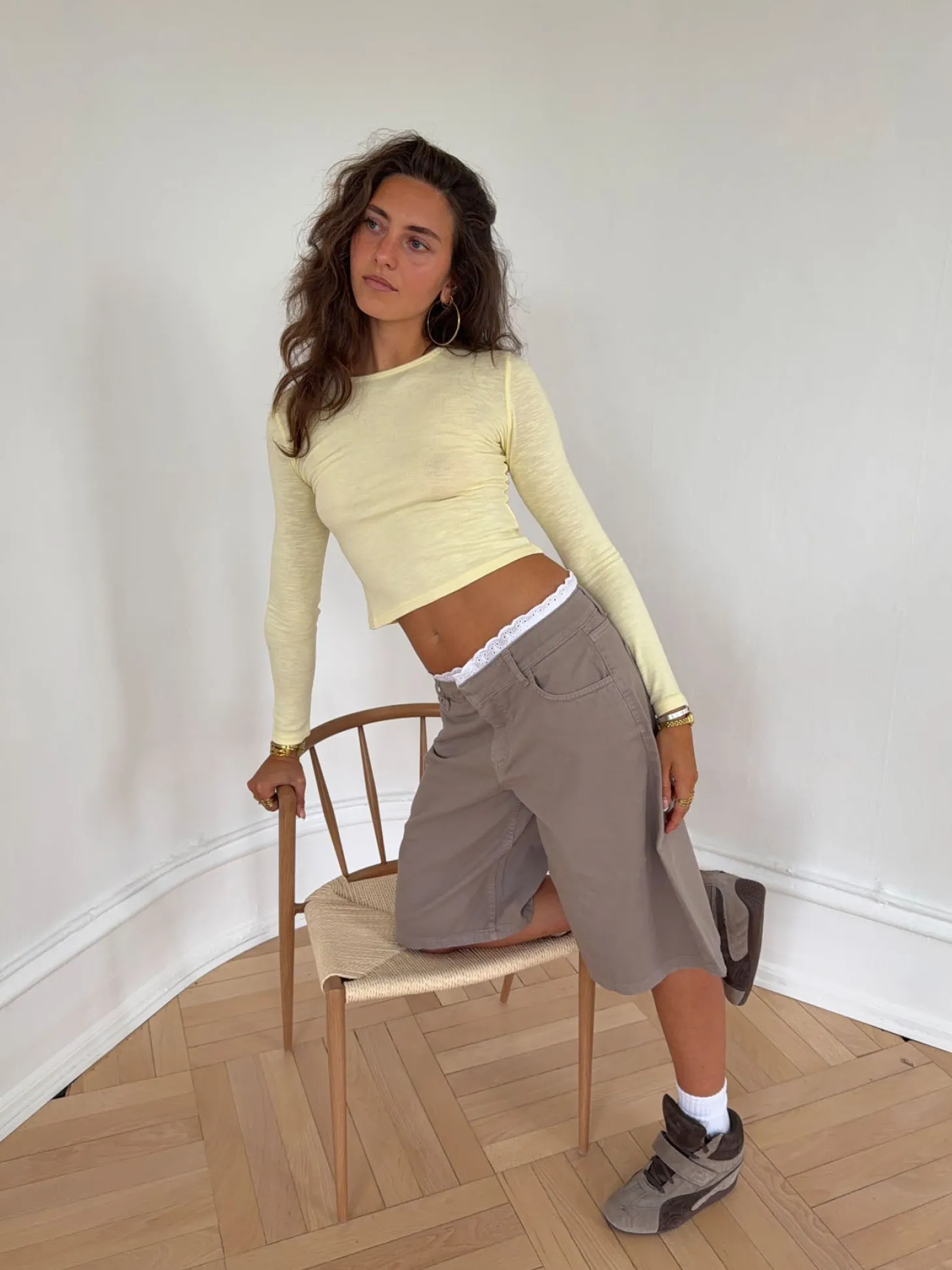 Teha bermudashorts med blonder - Beige/hvid