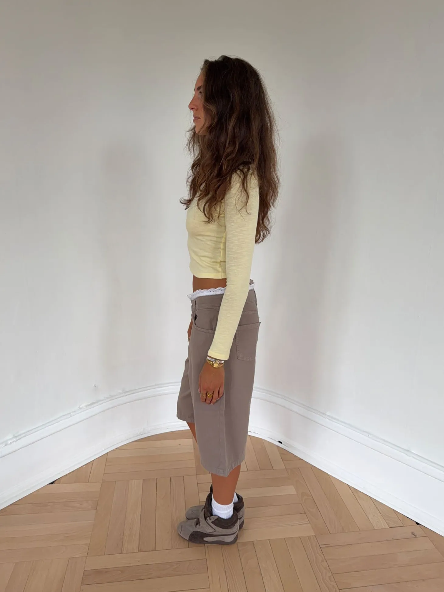 Teha bermudashorts med blonder - Beige/hvid
