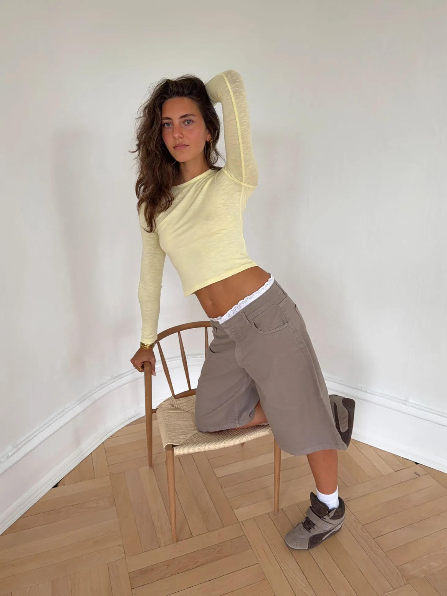 Teha bermudashorts med blonder - Beige/hvid