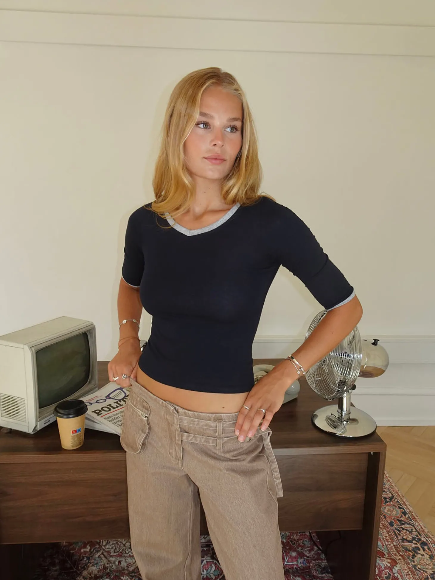 Theana bluse med trekvartærmer - Navy