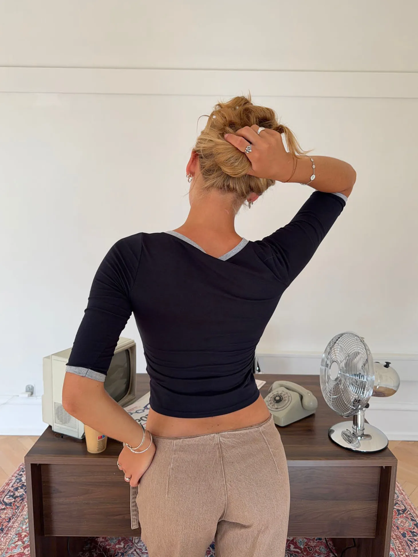 Theana bluse med trekvartærmer - Navy