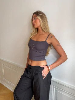 Thilde tanktop med rhinsten - Mørkegrå