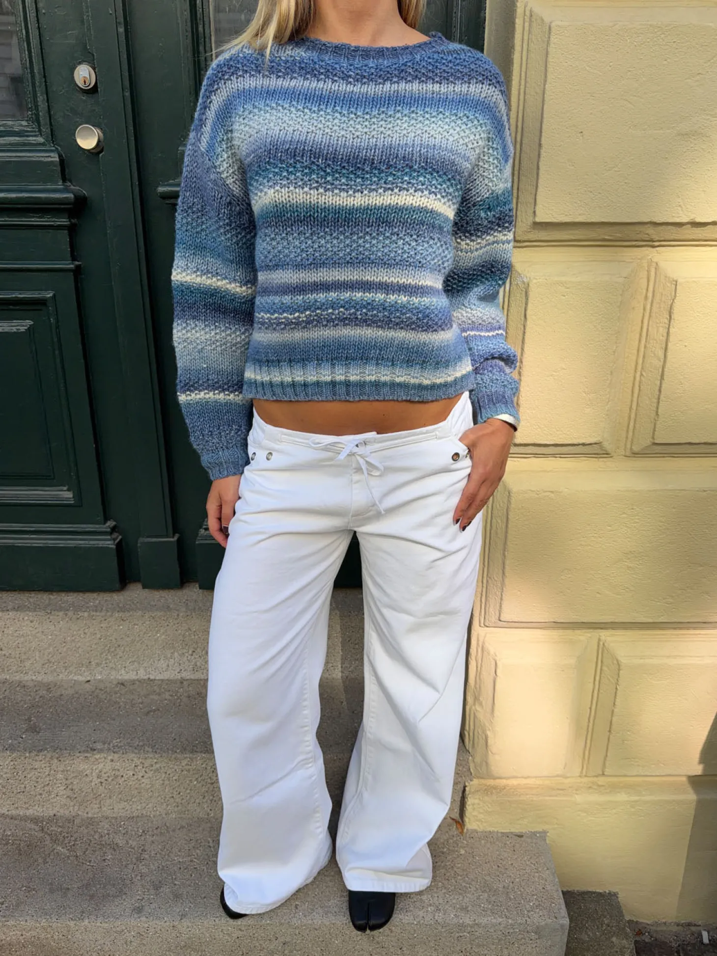 Tippy strik med striber - Hvid/navy