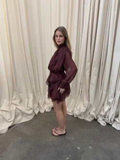 Tommeline kjole med bindebånd - Bordeaux/sort