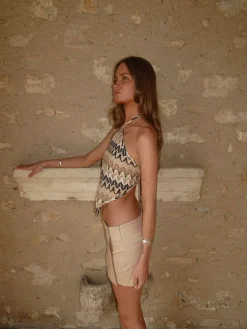 Trona top med åben ryg - Beige/sort/brun