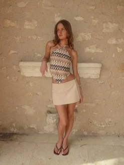 Trona top med åben ryg - Beige/sort/brun