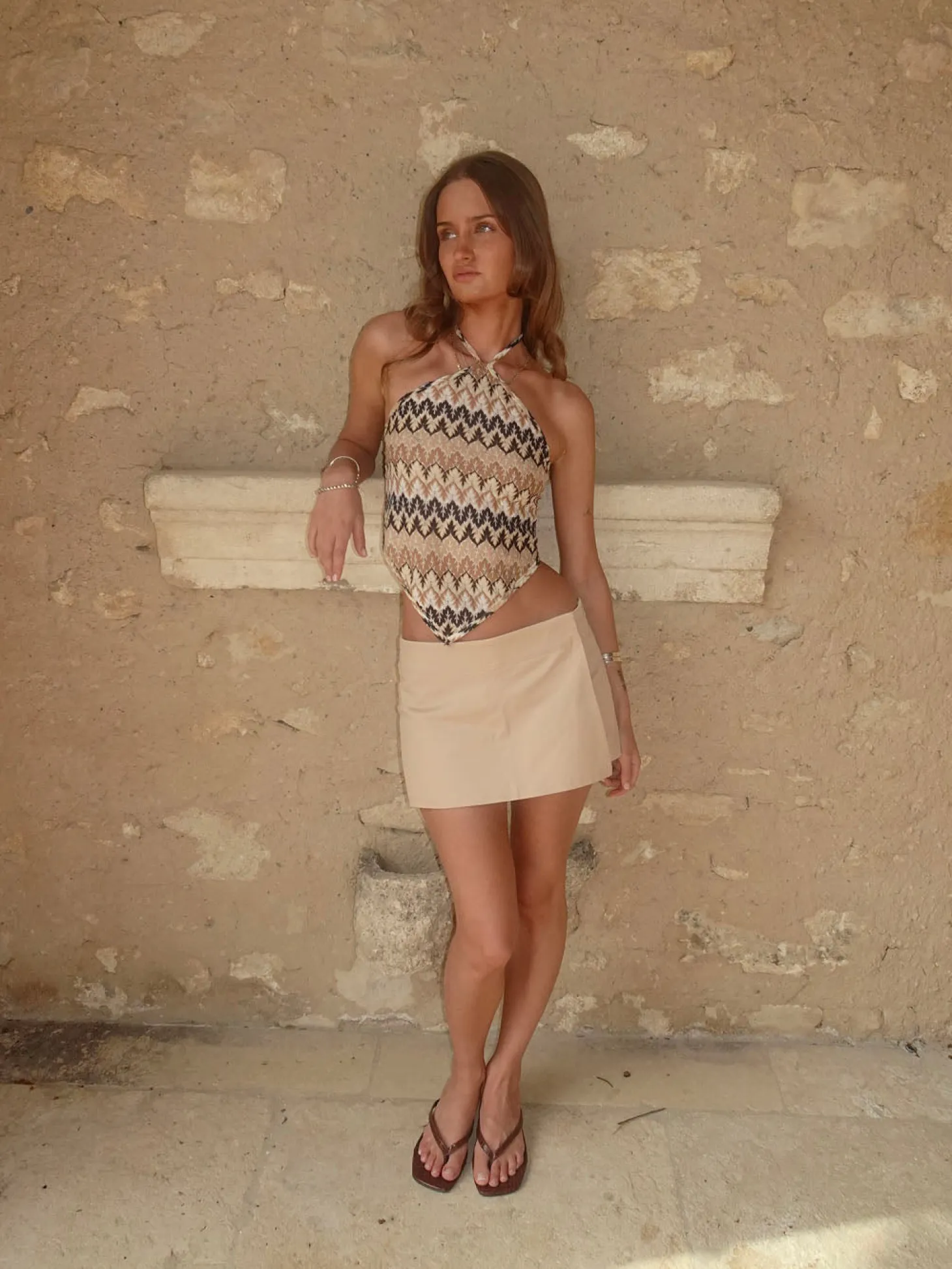 Trona top med åben ryg - Beige/sort/brun