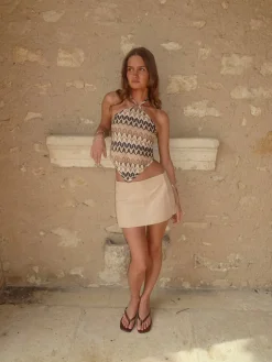Trona top med åben ryg - Beige/sort/brun