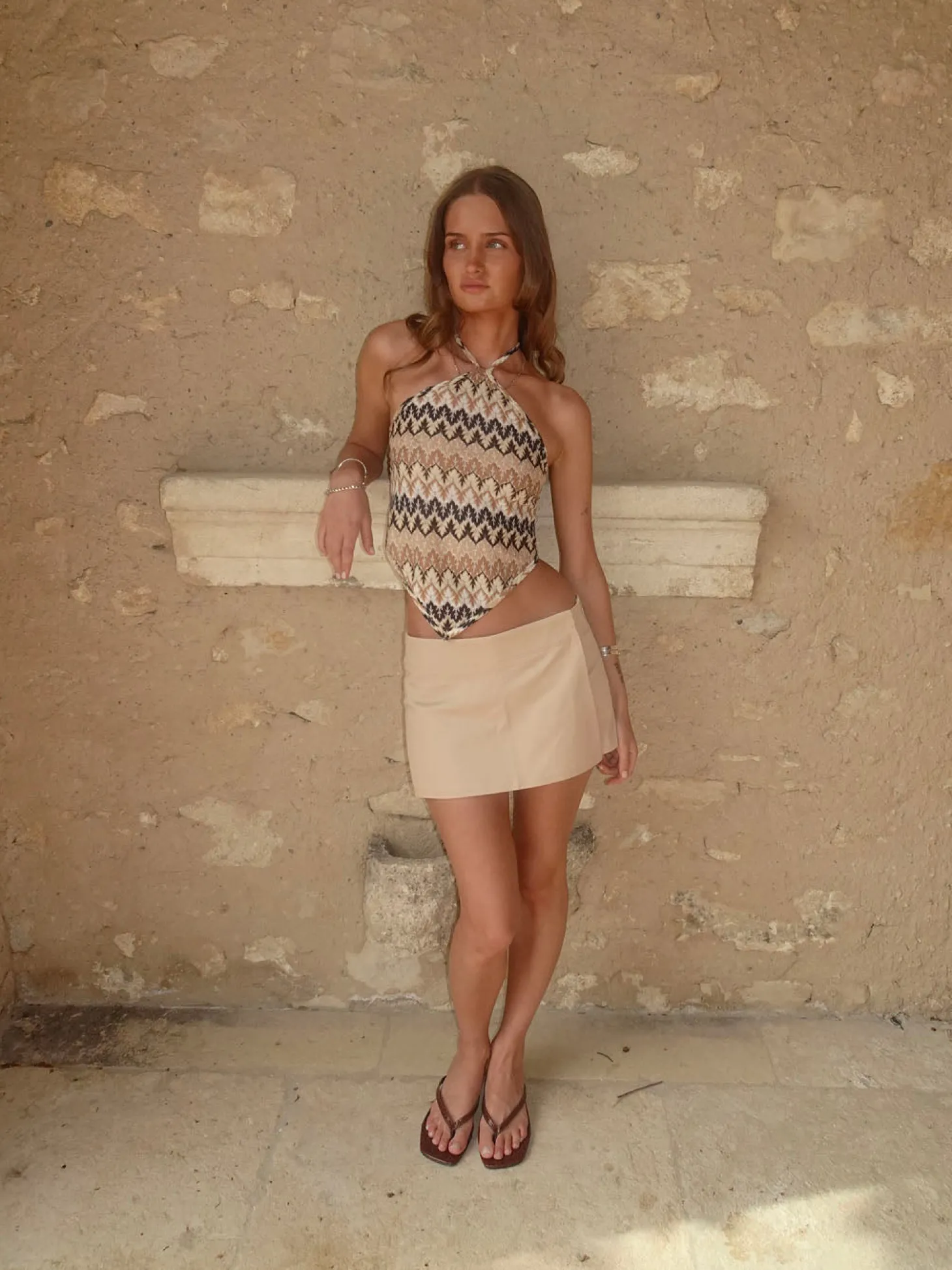 Trona top med åben ryg - Beige/sort/brun