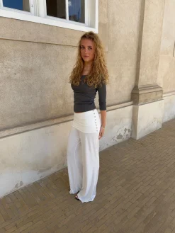Tula bukser med foldedetalje og knapper - Hvid