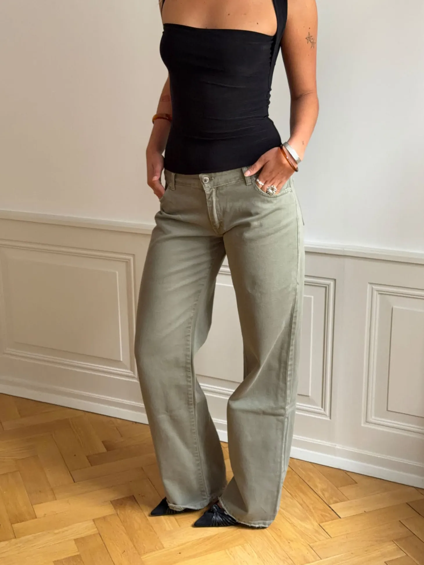 Tuva lavtaljede jeans - Sage grøn