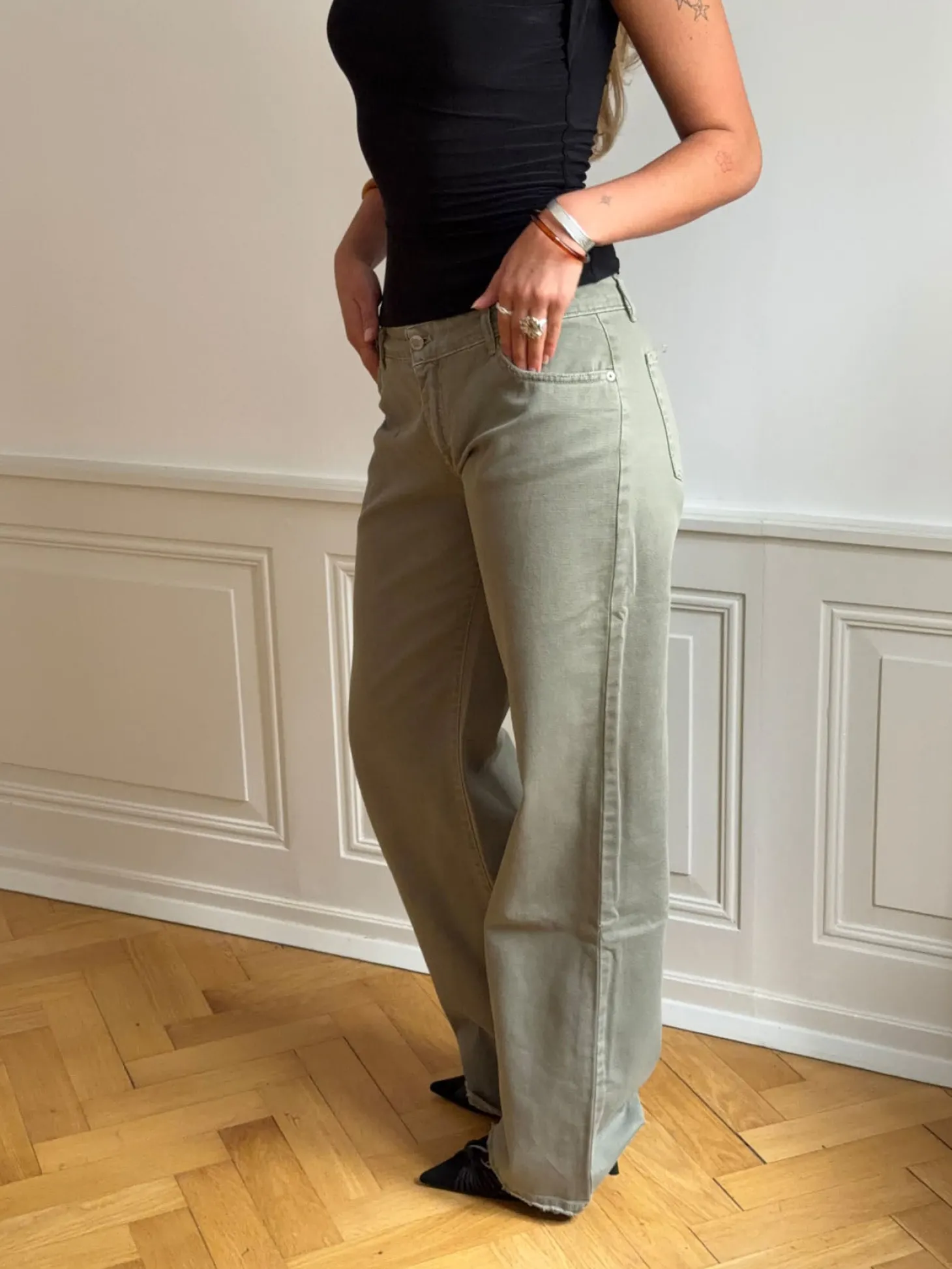 Tuva lavtaljede jeans - Sage grøn